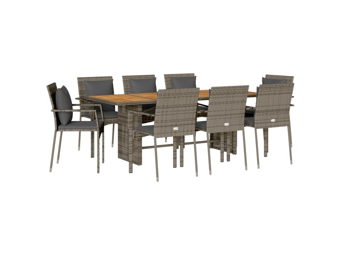 Maison Exclusive - Conjunto 9 Peças Jantar P/ Jardim C/ Almofadões Vime Pe Cinza