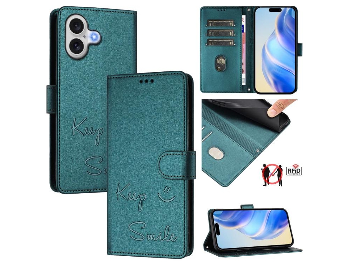 Capa De Couro Para Iphone 17 Com Relevo Smile E Rfid.