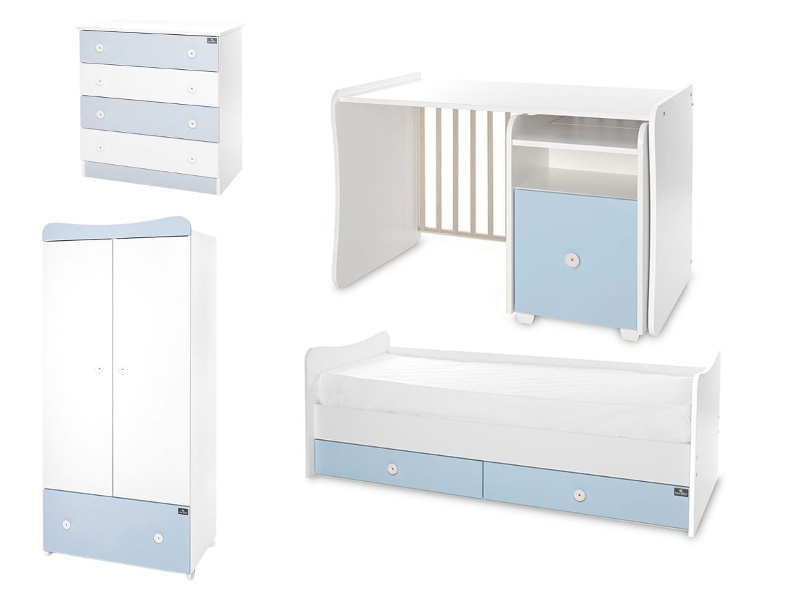 Quarto De Criança Trend Plus By Lorelli Com Berço Convertível, Cómoda E Roupeiro - White+baby Blue
