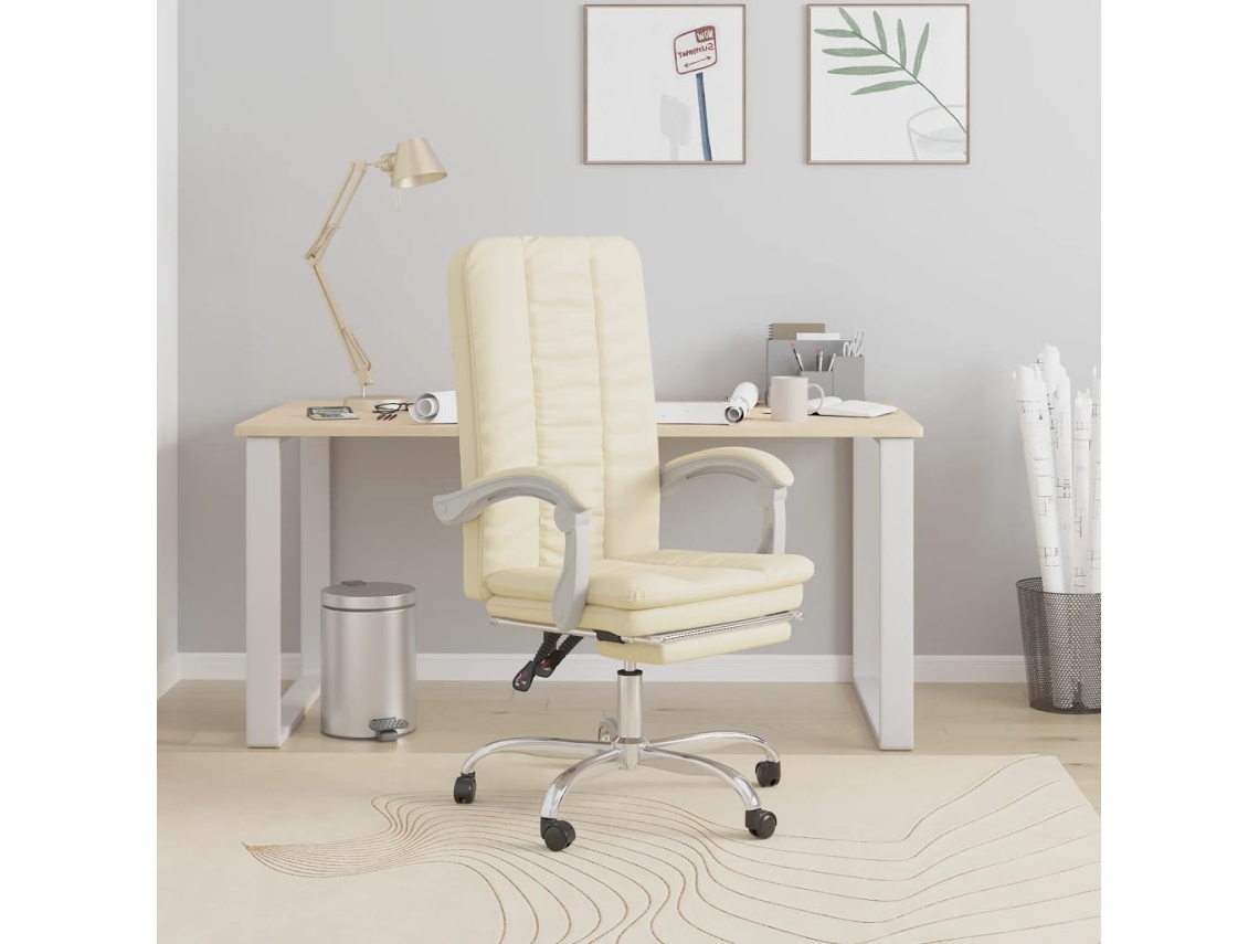 Vidaxl Cadeira De Escritório Reclinável Couro Artificial Cor Creme