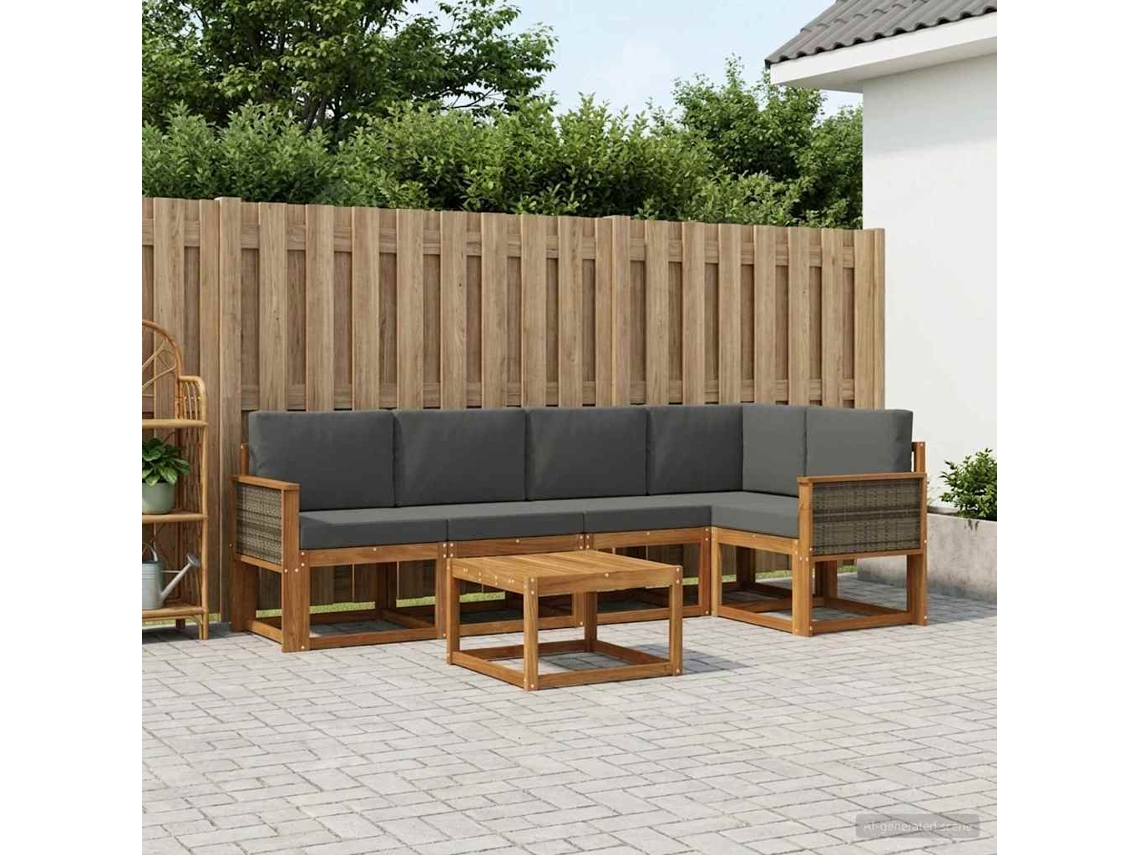 Vidaxl Conjunto De Sofás Para Exterior 6 Unid. Natural E Antracite