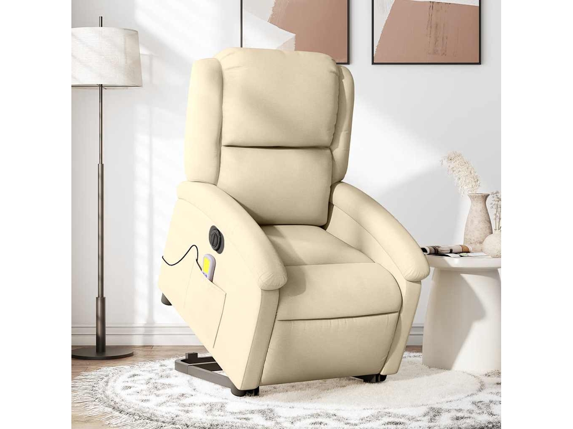 Vidaxl Poltrona Elétrica Elevatória Massagens Tecido Creme