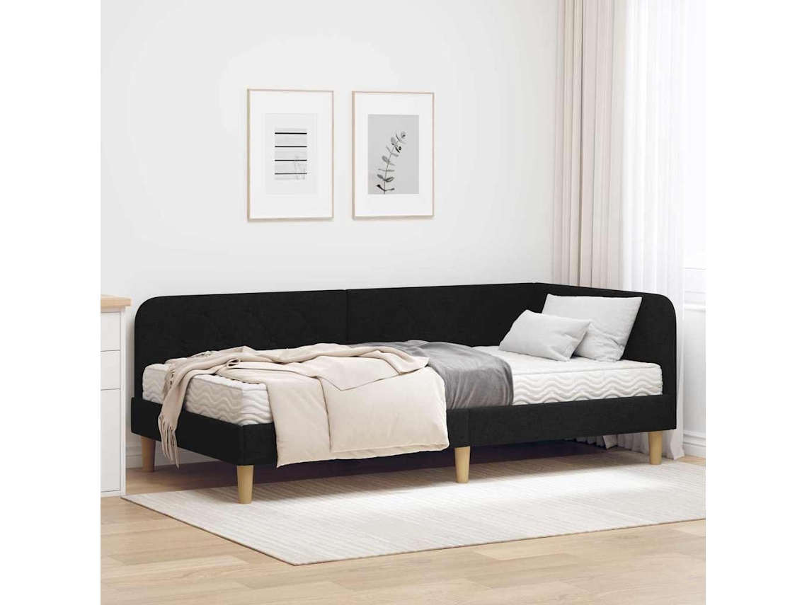 Vidaxl Estrutura De Cama De Canto Preto 90 X 200 Cm Tecido