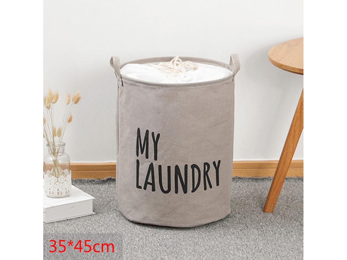 Cesto De Roupa Dobrável Com Cordão, Grande Capacidade, Impermeável, Para Roupa Em Casa, No Banheiro E No Quarto, Cinza, 35 X 45 Cm