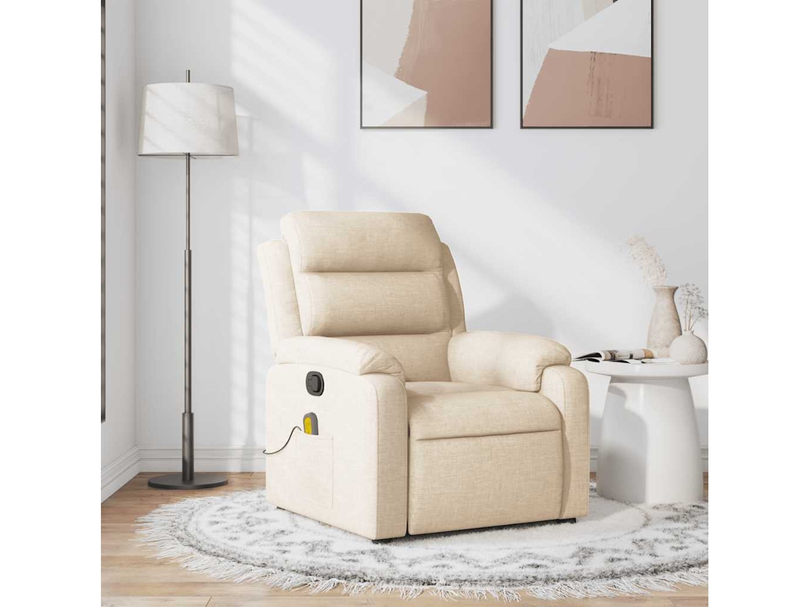 Vidaxl Poltrona De Massagens Reclinável Tecido Cor Creme