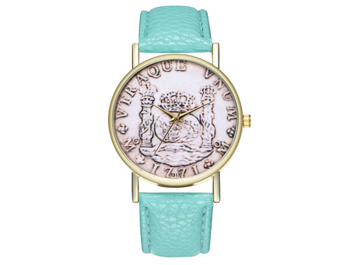 Relógio de Pulso Casal com Pulseira de Couro Padrão Moeda Dollar Tendência Cor Mint