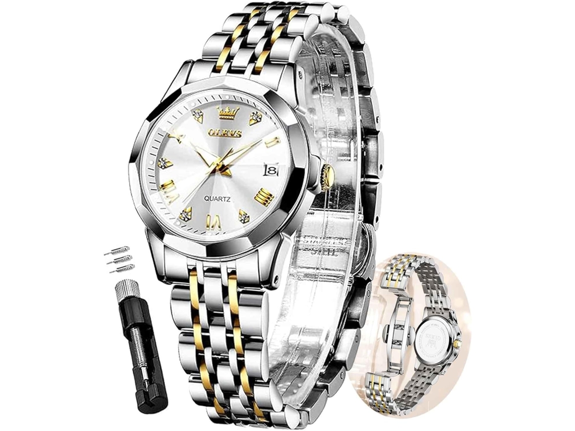 Lurelia Relógio Feminino, Movimento De Quartzo, Analógico, Data/calendário, Aço Inoxidável, Resistente À Água, Rosa Ouro