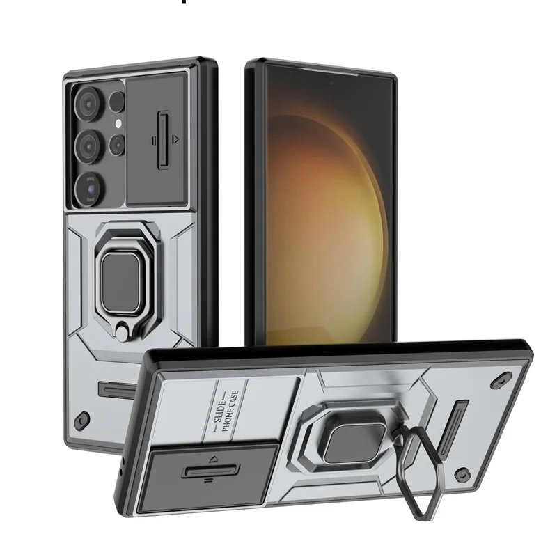 (cinza, Galaxy A36) Capa Magnética Para Celular Com Suporte Veicular E Proteção Fosca Para A Câmera Deslizante.