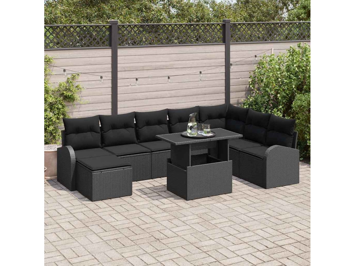 Vidaxl Conjunto De Sofá De Jardim 9 Unid. Preto Rattan Sintético