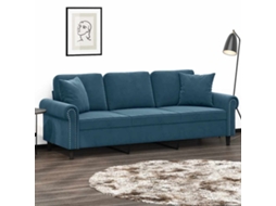Vidaxl Sofá 3 Lugares C/ Almofadas Decorativas 180 Cm Veludo Azul