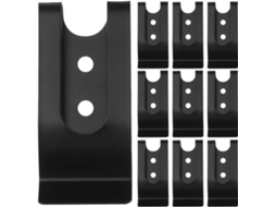 Conjunto de 10 clipes de metal para cinto e bolsa, ideais para coldres e porta-cartuchos. Design com furos e ferro.