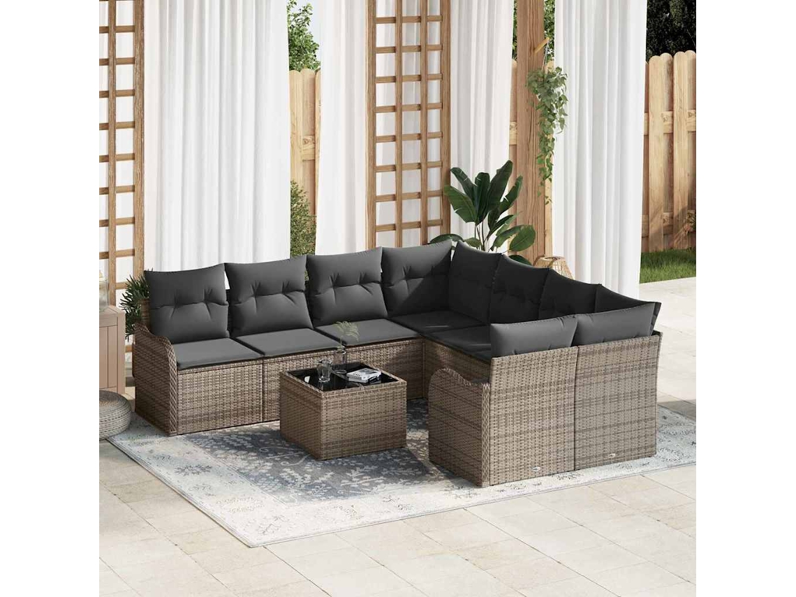 Vidaxl Conjunto De Sofá De Jardim Com Almofada 9 Pcs Cinzeto