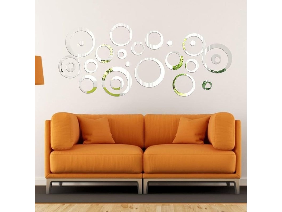 Adesivos de Parede Nova Line, Espelho de Cristal Acrílico 3D, Redondo, Removível, 24 Peças