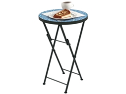 Mesa Auxiliar Redonda Mesa De Jardim Dobrável Com Bancada Em Mosaico E Pés Com Almofadas Antiderrapantes Ø35,5x55 Cm Azul Design Moderno