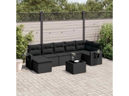 Vidaxl 8 Pcs Conjunto Sofás De Jardim Com Almofadões Vime Pe Preto
