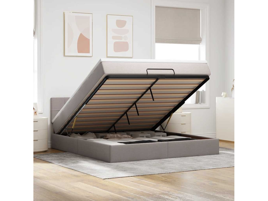 Moldura De Cama Otomana Vidaxl Com Tecido Taupe 180x200cm