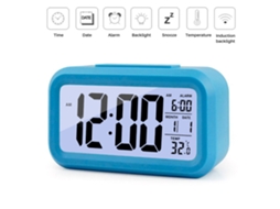 Relógio digital LED com alarme e termômetro em tecido.