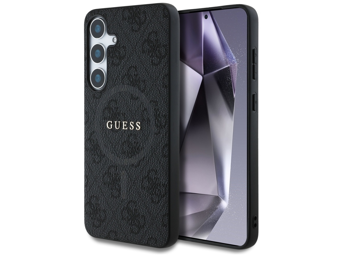 Capa De Couro Guess Com Anel Para Samsung Galaxy S25 Com Logotipo Classic Da Magsafe