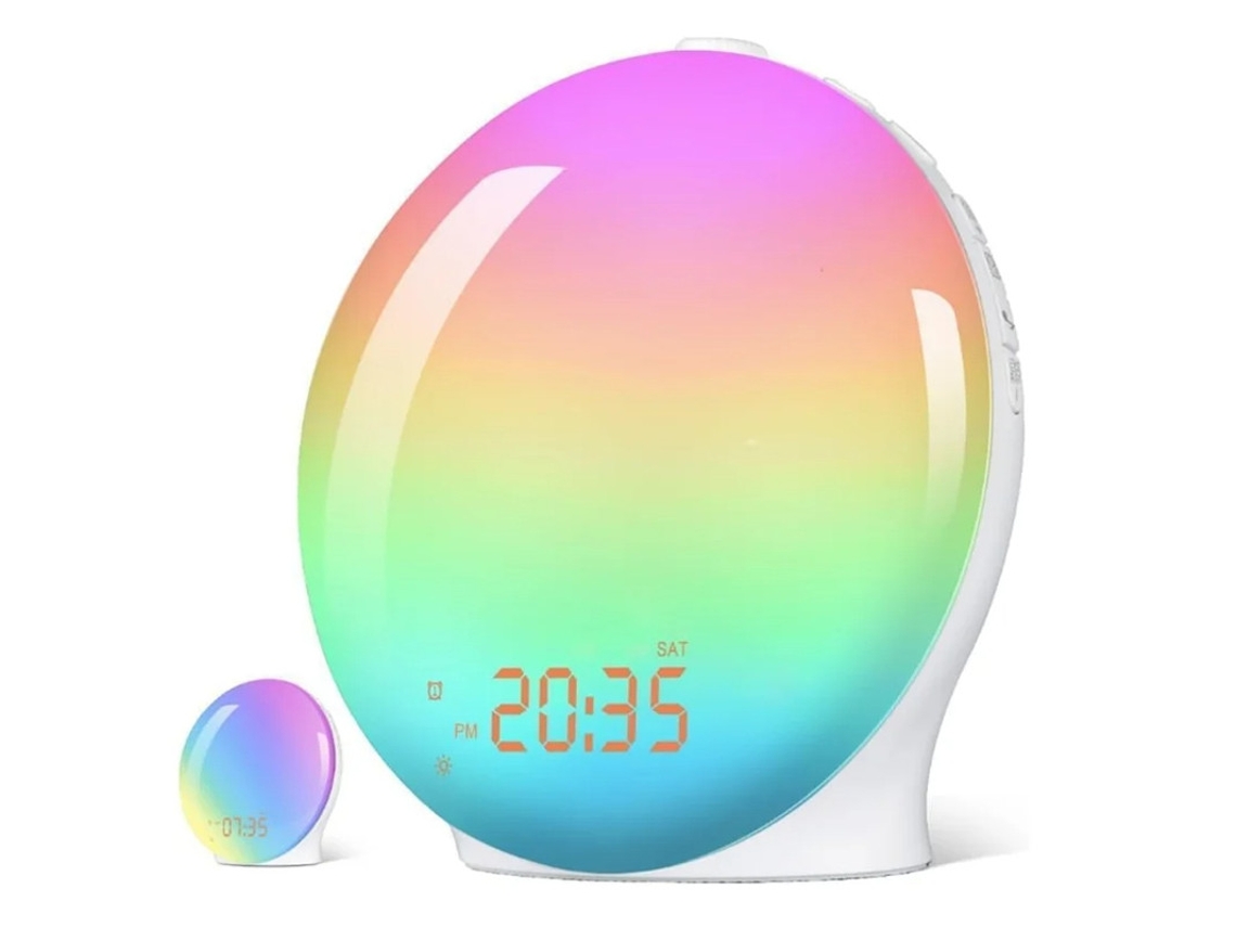 Despertador Com Luz De Despertar Despertador Digital Para Quartos Rádio Travessas Pesadas Adultos E Crianças 8 Sons Da Natureza Branco Bestvite