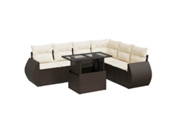 Conjunto de 7 Sofás de Jardim com Almofadões Vime Pe Castanho MAISON EXCLUSIVE (7 pcs)