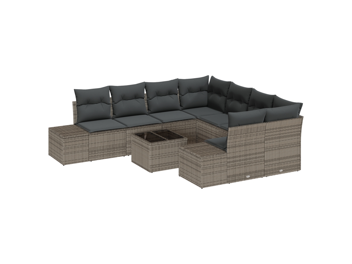 Conjunto 9 Conjunto De Sofás Para Exterior Vidaxl Cinzento Vime Pe (55 X 55 X 37 Cm)