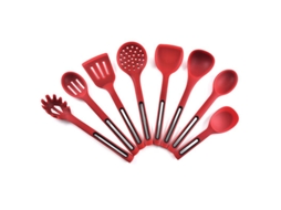 Conjunto de utensílios de cozinha de silicone Rebe com 8 peças, resistente ao calor, próprio para lava-louças, com revestimento antiaderente, vermelho.