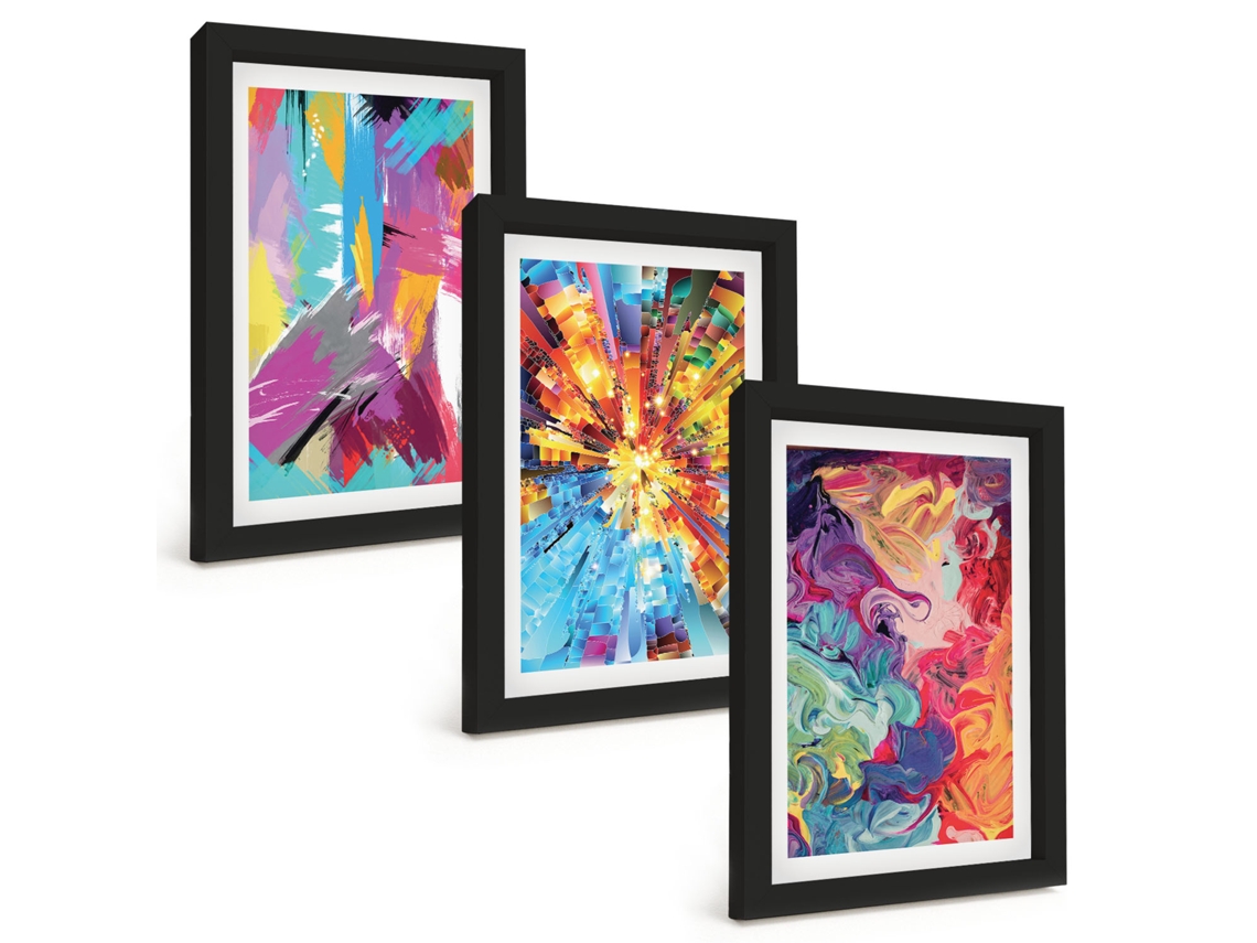 Composição De Quadros Padrões De Pintura Abstratos Coloridos Espelharte (3 Peças 20x30 Cm)