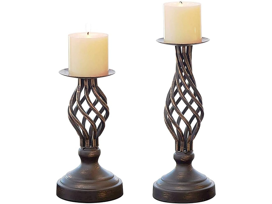 2 Porta Velas De Metal Europeias Retrô, Ocos E Resistentes, Decoração Para Quarto/sala/jantar/banheiro Igvtrade