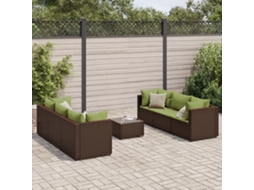 Vidaxl 7 Pcs Conjunto Lounge Jardim C/ Almofadões Vime Pe Castanho