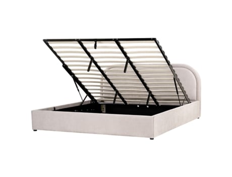 Cama De Casal Beliani Quillien De Poliéster Creme 180x200