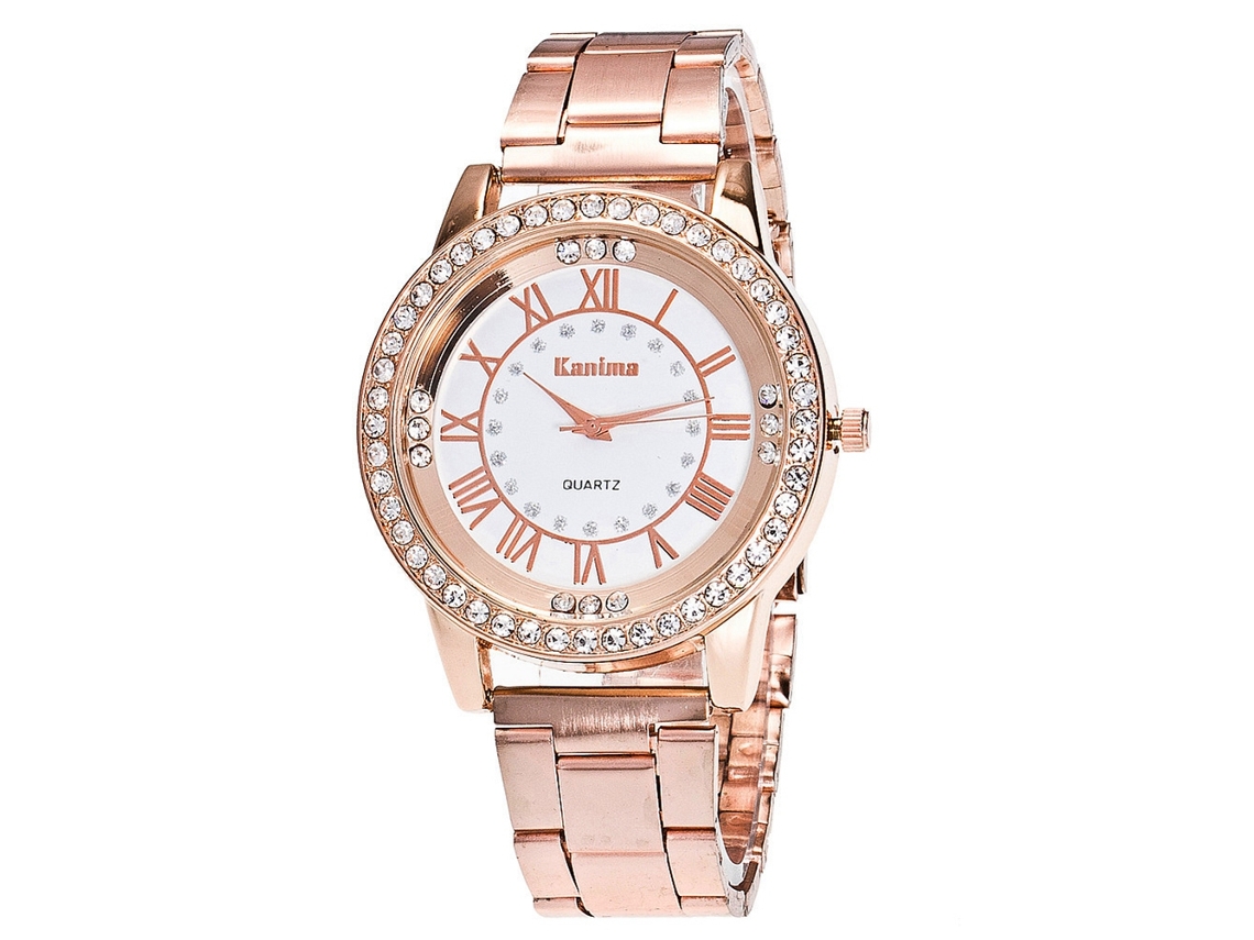 Relógio de Pulso de Quartzo com Pulseira de Aço e Strass para Homens e Mulheres (ouro Rosa)