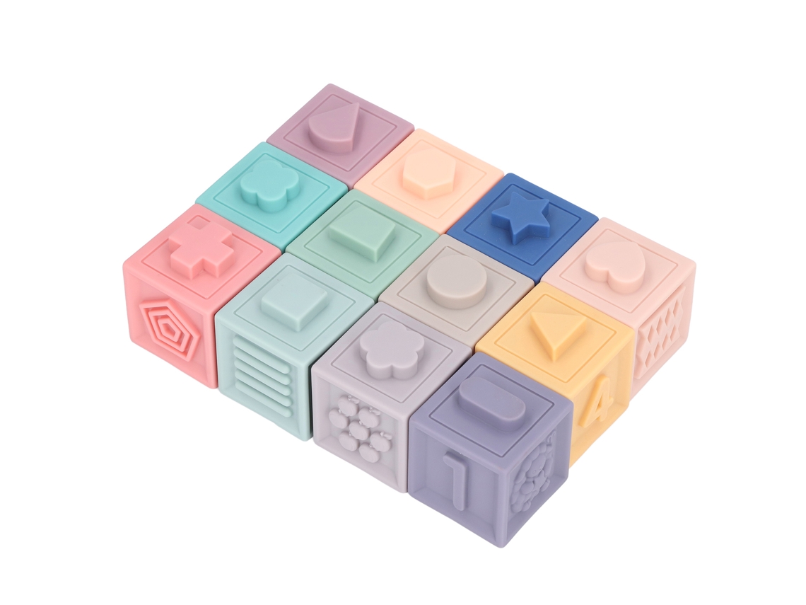 Primerox 12 Blocos Macios de Construção Sensory com Textura Suave para Bebê 6m+