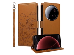 Capa Tkdaddy Para Xiaomi 15 Ultra Com Bloqueio Rfid E Estampa De Cachorro Em Couro Pu Com Alça De Pulso Marrom