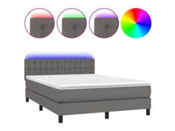 Cama Box Spring com Colchão LED 140x200 cm Couro Artificial Cinza MAISON EXCLUSIVE