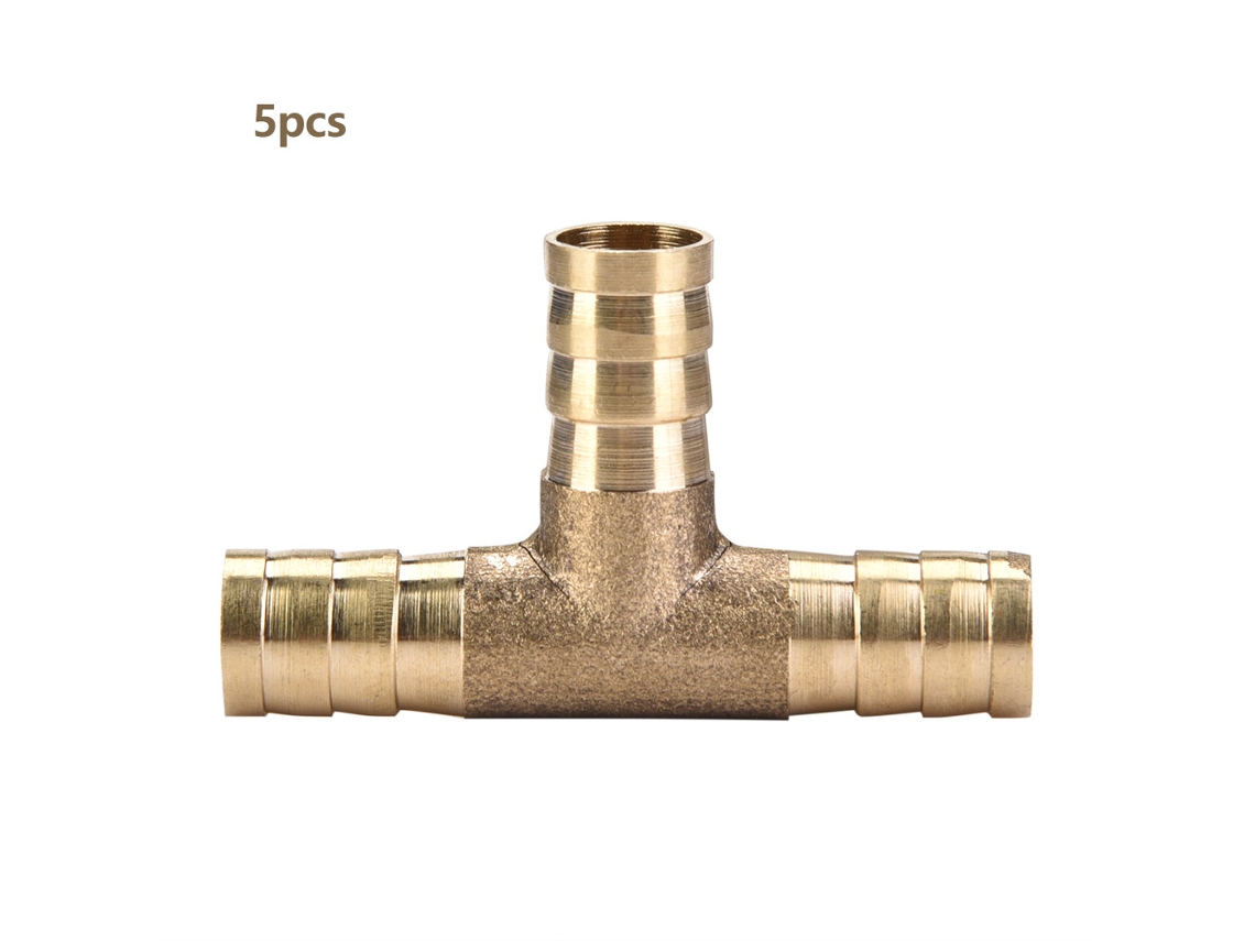 5pcs Conector De Mangueira Em Latão T 3-vias Com Ganchos 10mm Para Ar Água Óleo Gás Combustível