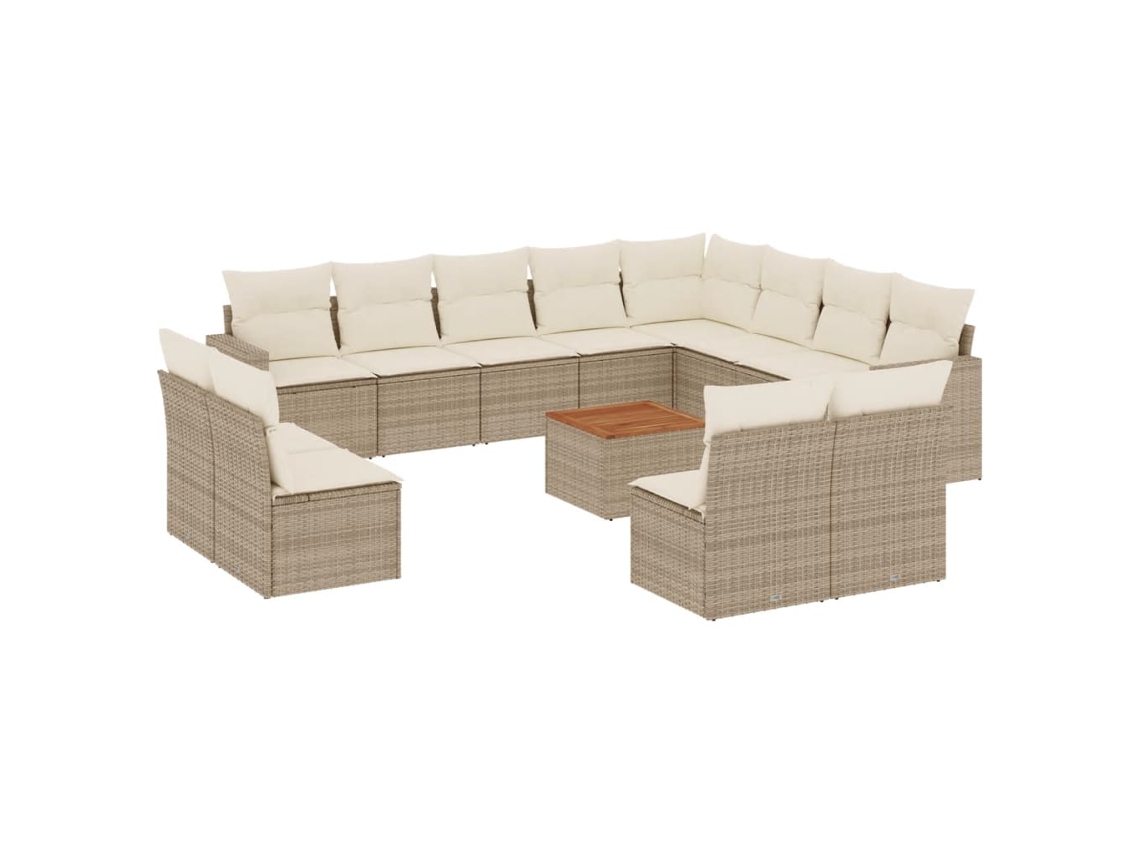 Conjunto de 13 Sofás para Jardim com Almofadões Vime Pe Bege MAISON EXCLUSIVE
