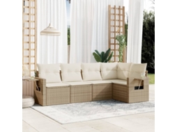 Vidaxl 5 Pcs Conjunto De Sofás P/ Jardim Com Almofadões Vime Pe Bege