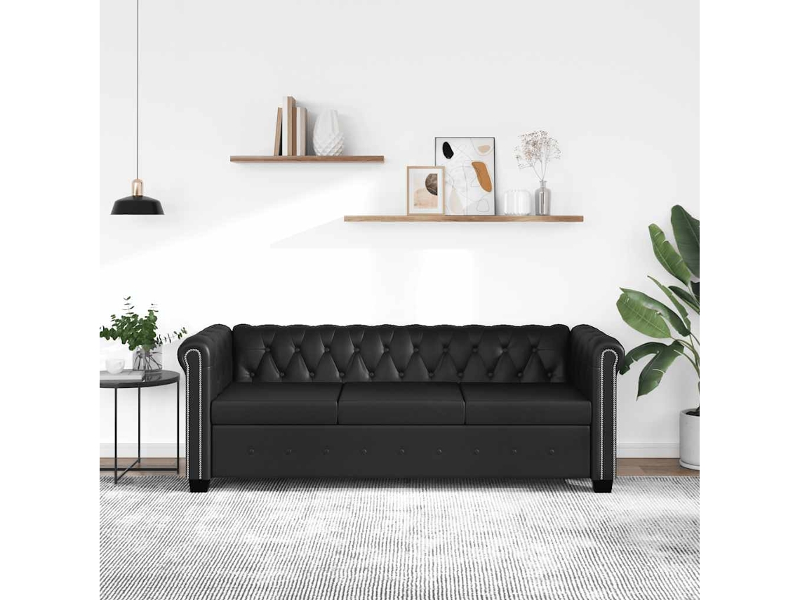 Vidaxl Sofá Chesterfield De 3 Lugares Em Couro Artificial Preto