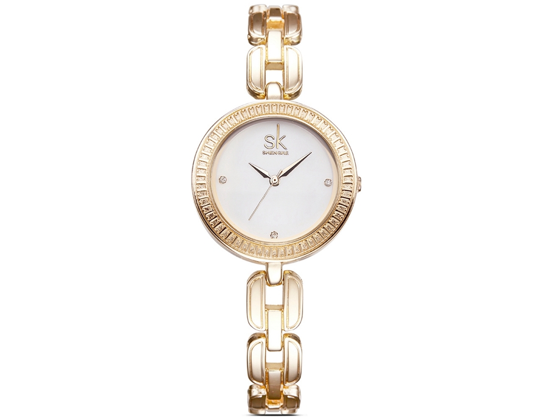 Relógio de Pulso Feminino Shengke de Moda com Quartzo e Pedras Brilhantes Dourado