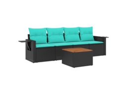 Conjunto de Sofá de Jardim de 5 Peças com Almofadas em Rattan Sintético Preto MAISON EXCLUSIVE