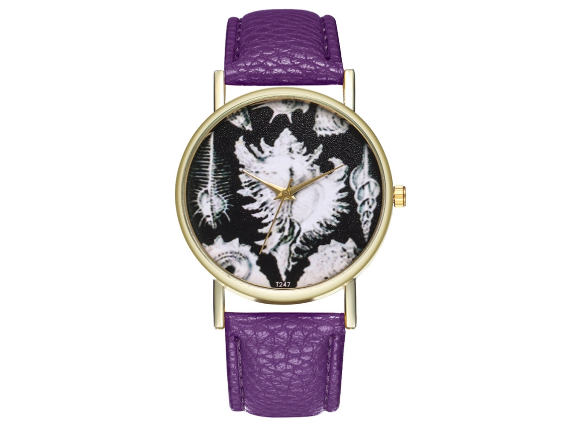 Relógio masculino Zhoulianfa T247-a, analógico, de quartzo, roxo, com pulseira de couro PU e mostrador redondo.