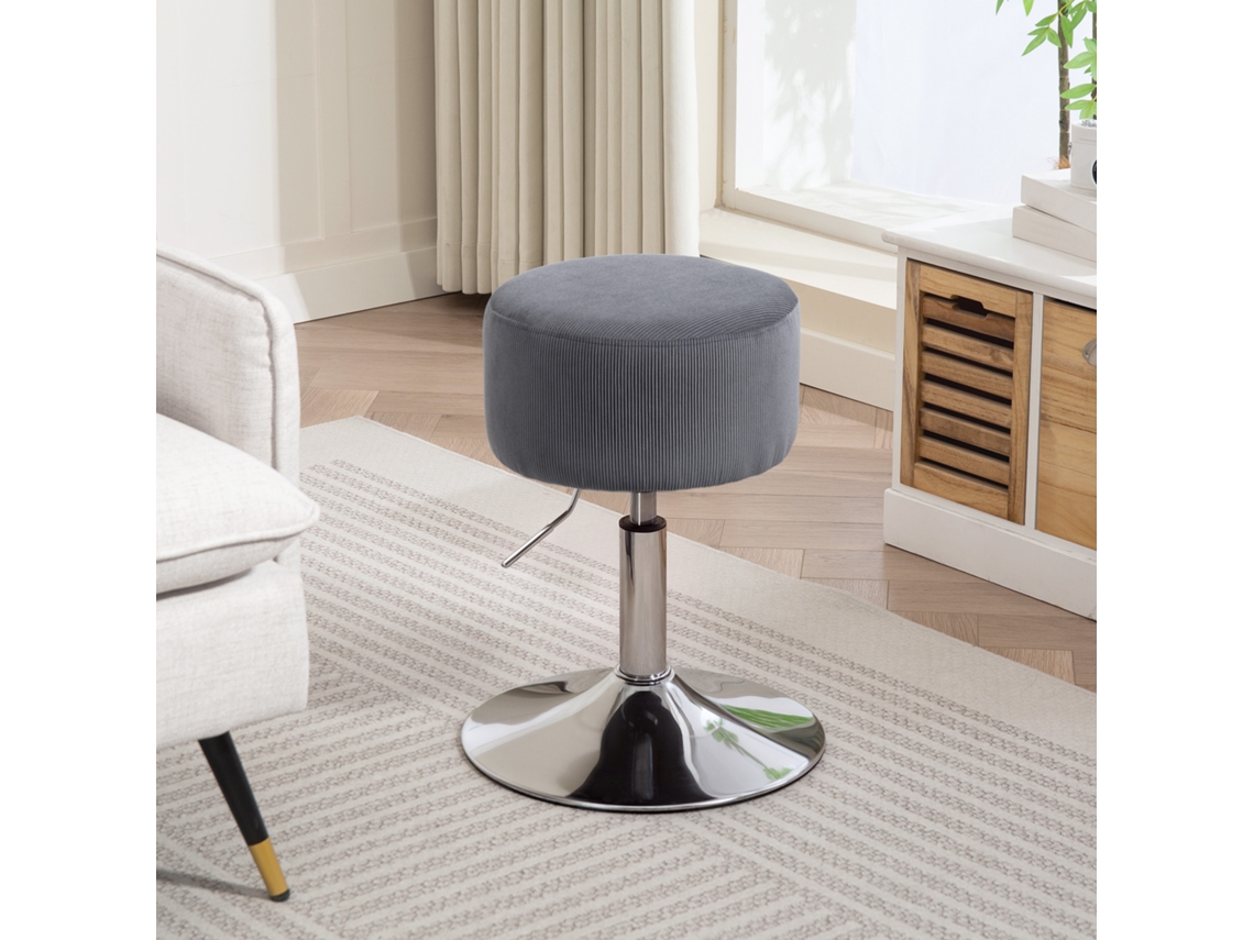 Banco giratório para balcão e cozinha, veludo cinza, ajustável, 52-66cm, rotação 360°
