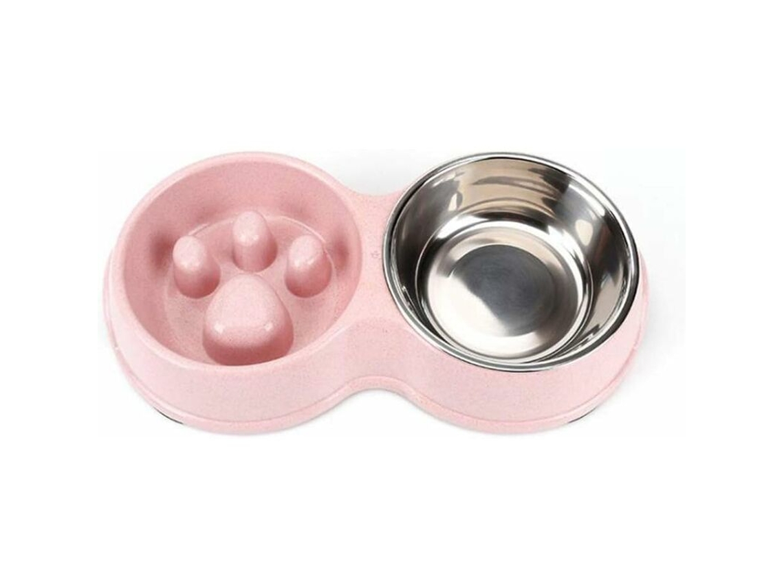 Comedouro Lento para Animais de Estimação, com Design de Tigela Dupla em Aço Inoxidável e Sistema Anti engasgo para Água e Comida AQUAFORGE
