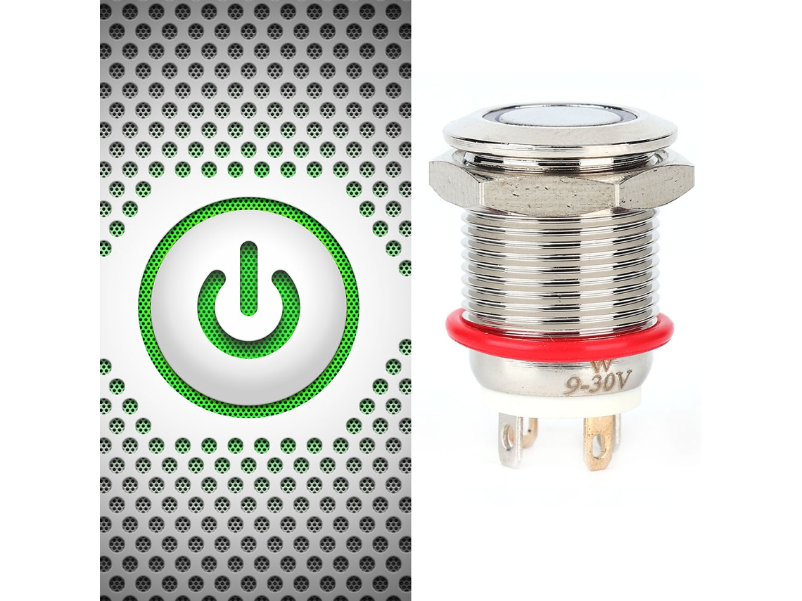 2 Peças Interruptor De Botão Metal Com Led 4 Pinos 12mm, Auto-reset, Ip65 (branco, 100~240v)