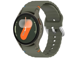 Bracelete para Samsung Galaxy Watch 7 Silicone com Grãos Ondeado Costurado e Fivela Prateada Verde Exército XIAOMOYU (40/44mm)