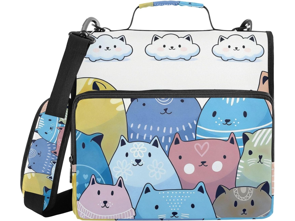Pasta Com Zíper E Alça, Vários Bolsos De 3, 8cm, Bolsa Organizadora Com 3 Argolas, Pasta Documentos, Gatinhos Fofos