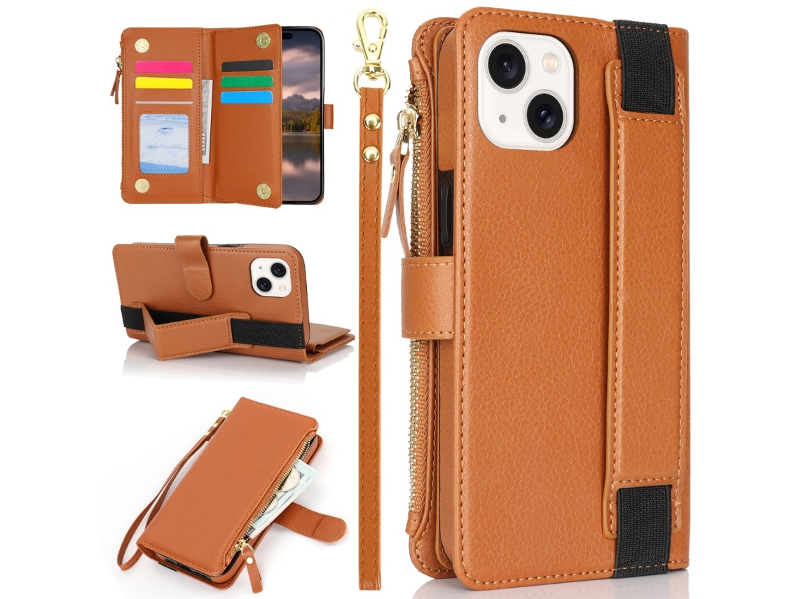 Capa Para Iphone 15 Pele Sintética Castanho