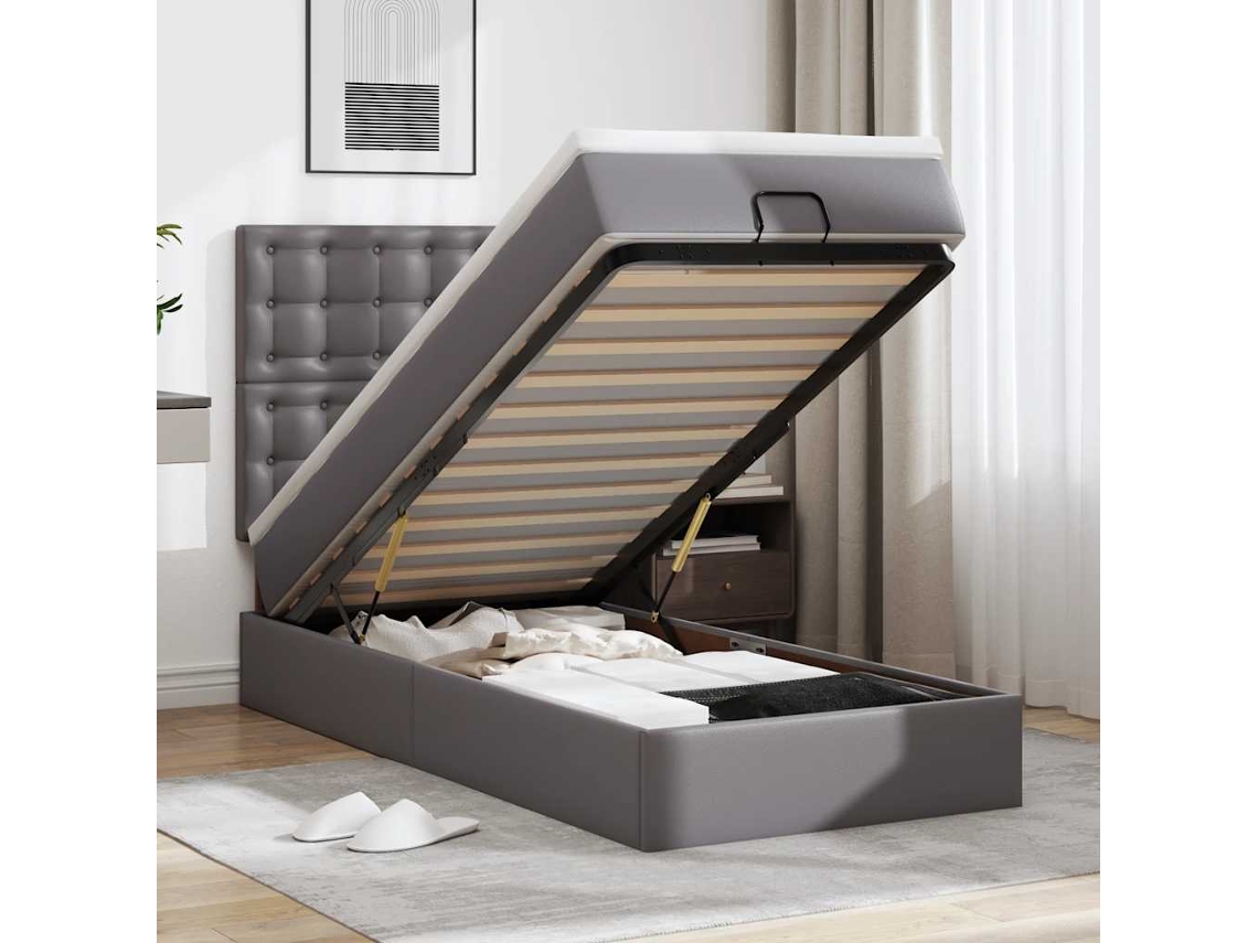 Moldura De Cama Síriaxl Otomana Com Colchão Cinza 90x190cm Couro Falso