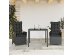 Vidaxl 3 Pcs Conjunto De Jantar P/ Jardim C/ Almofadões Vime Pe Preto