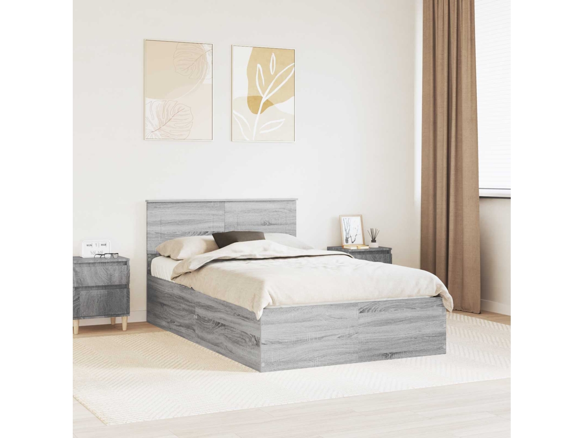 Vidaxl Estrutura Da Cama Com Cabeceira Cinza Sonoma 135 X 190 Cm
